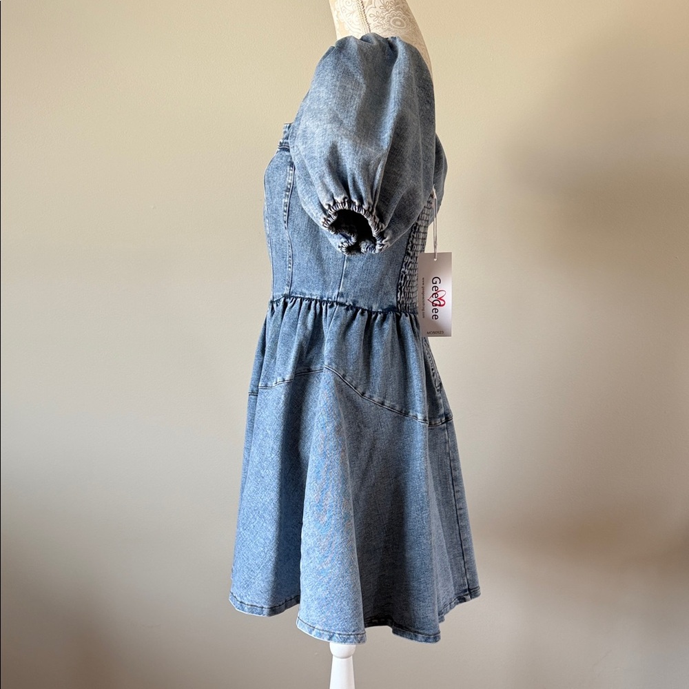 Softer Denim Dress with Puff Sleeves sz M (NWT) - Picture 10 of 15